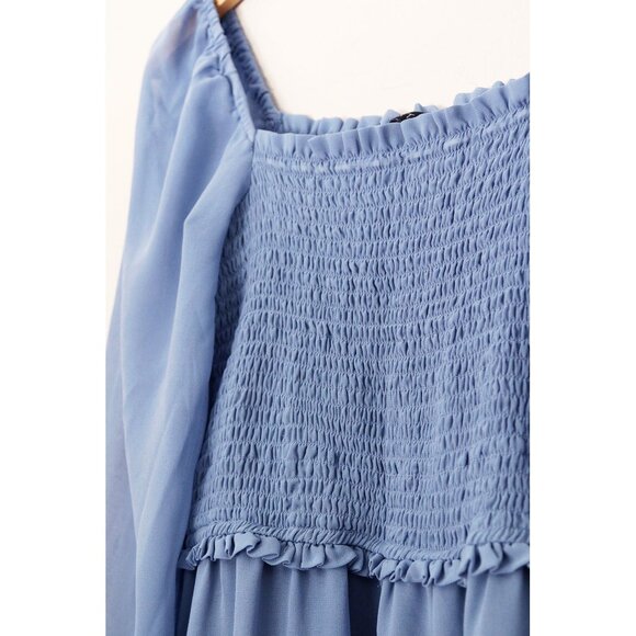 1.STATE Women's L Long Sleeves Smocked Ruffle Skirt Mini Dress Chiffon Blue $99 - Picture 10 of 15